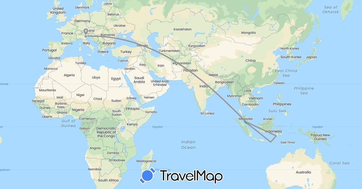 TravelMap itinerary: driving, bus, plane in Indonesia, Italy, Malaysia, Singapore (Asia, Europe)